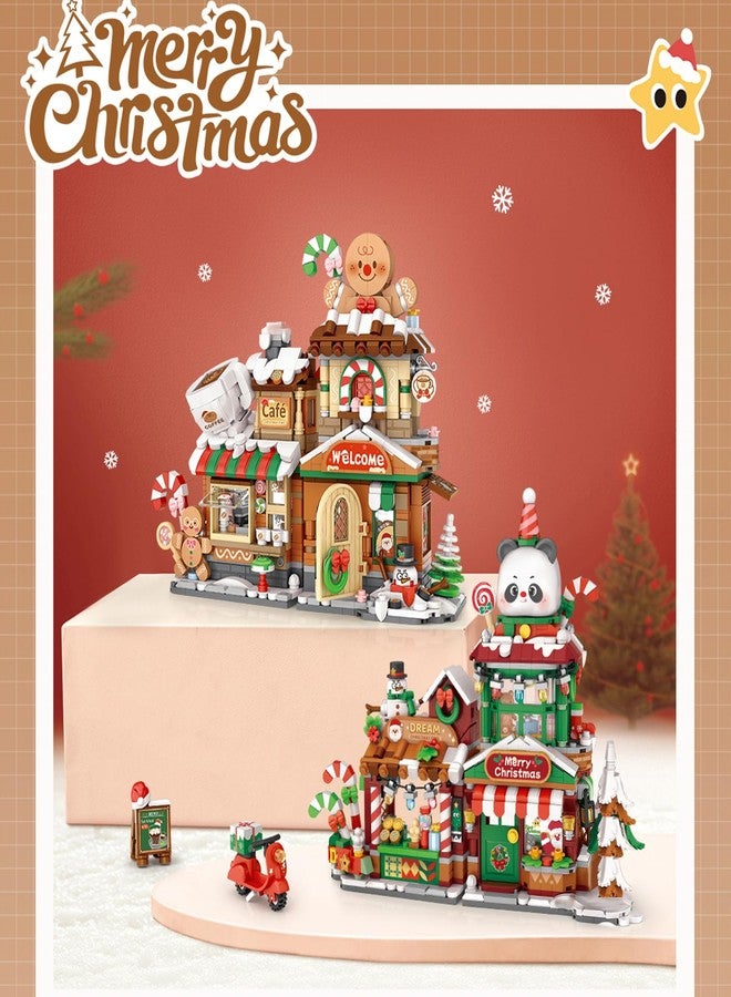 MEIEST Mini Christmas City Shop Street View Building Blocks Set,Simulation Foldable Architecture Collection Construction Building Bricks Toy,Home Decor (Panda Christmas Shop) - Image 4